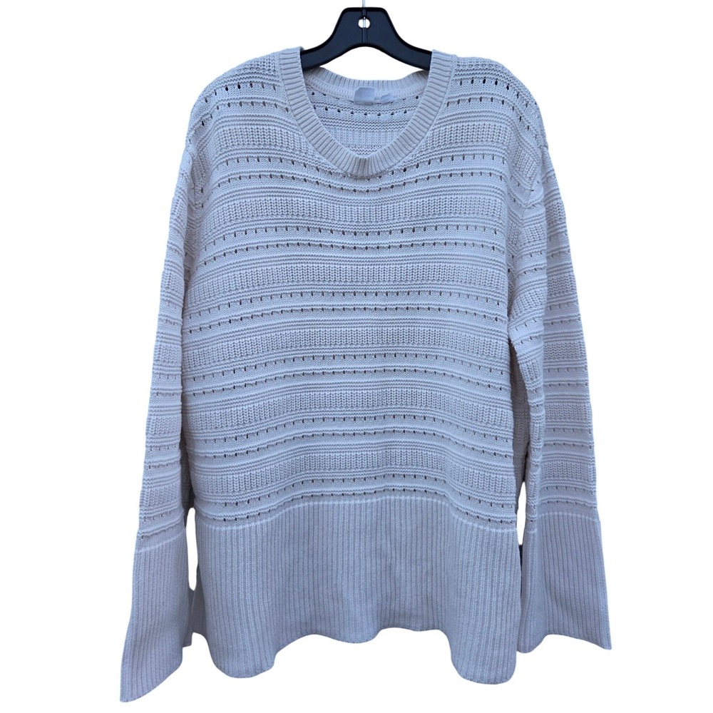 Gap Fisherman Cottagecore Coastal Cotton Pointelle Split Hem Sweater Small Cream